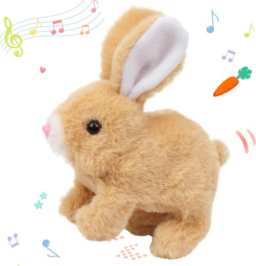 Hopearl Interactive Electronic Pet Plush Bunny Toy - Animated Walking Rabbit with Sounds & Movements | Brown, 7''