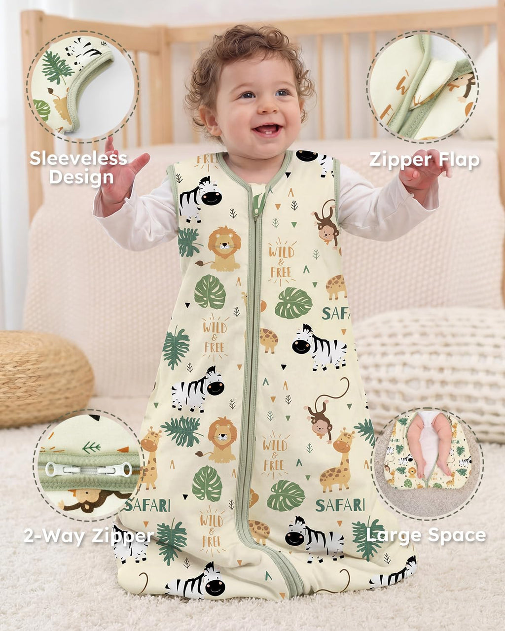 Yoofoss Baby Sleep Sack - 1.5 Tog Wearable Blanket for 6-12 Months | Soft Organic Cotton, 2-Way Zipper