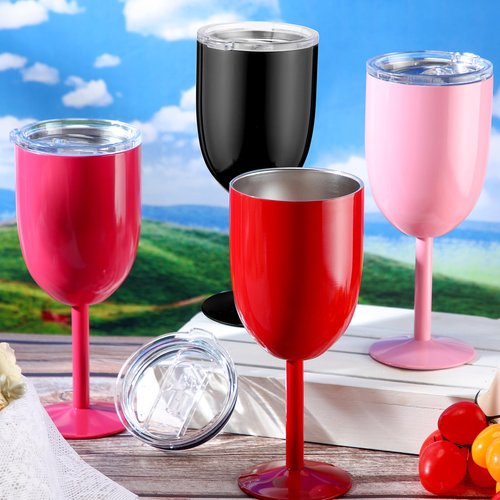 Yinder 8 Pcs Stemmed Stainless Steel Wine Glasses, 12 oz Stainless Wine Goblet with Lids Double Wall Insulated Unbreakable Goblets Insulated Stem Tumbler for Friendship Birthday Party(8 Colors)