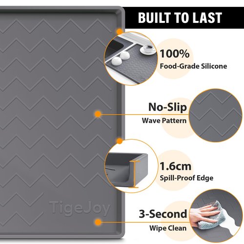 TigeJoy 40" x 19" Under Sink Mats for Kitchen Waterproof, Leak-Proof Silicone Mat Sink Protector and Cabinet Liner, Kitchen Essentials Organizer and Storage, Boot or Shoe Tray, Pet Feeding Mat