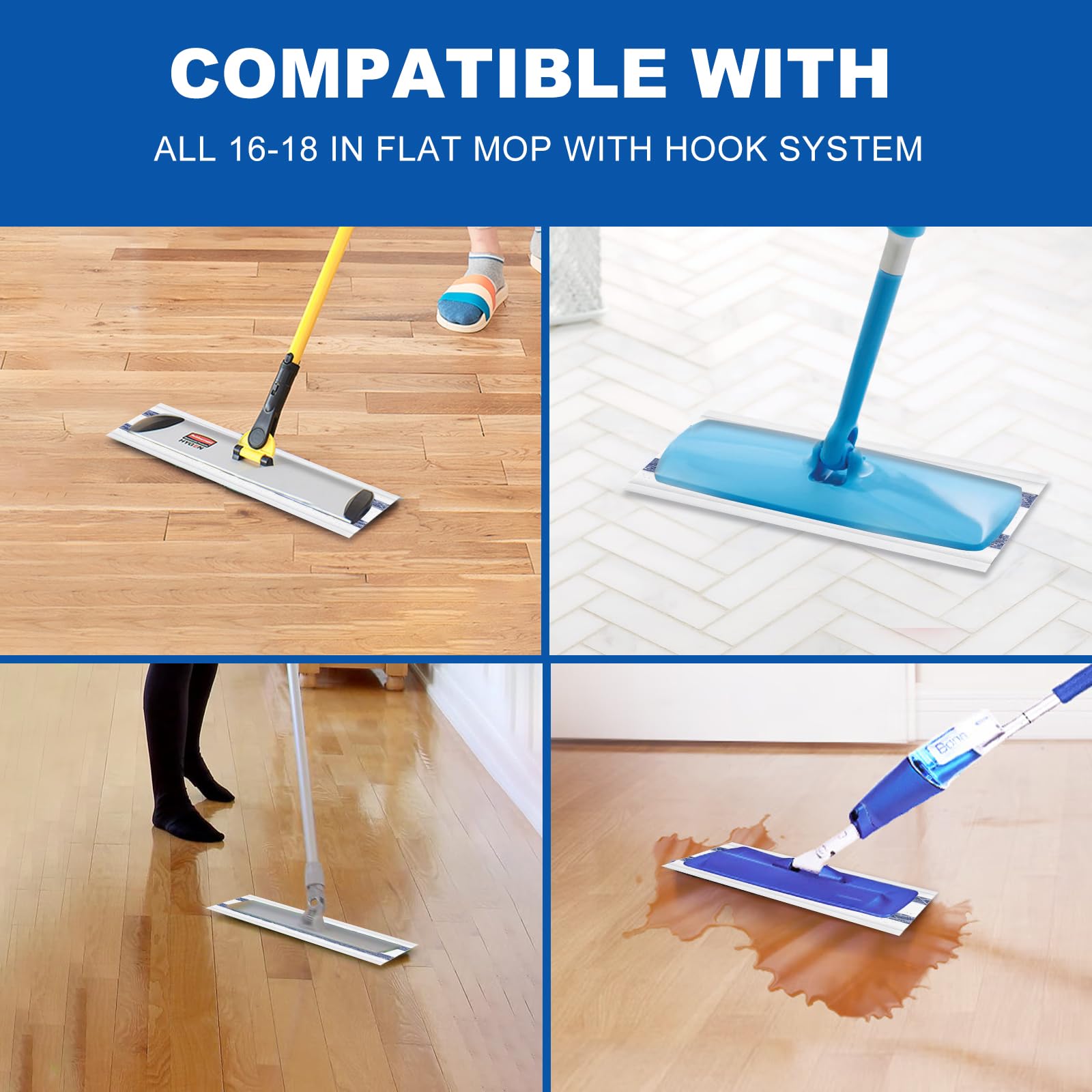 Disposable Mop Replacement Pad, Microfiber Cleaneing Pads for All 16-18'' Hook Loop System Flat Mop, Heavy-Duty Sweeping Cleaner Pads for Multi-Surface Hardwood