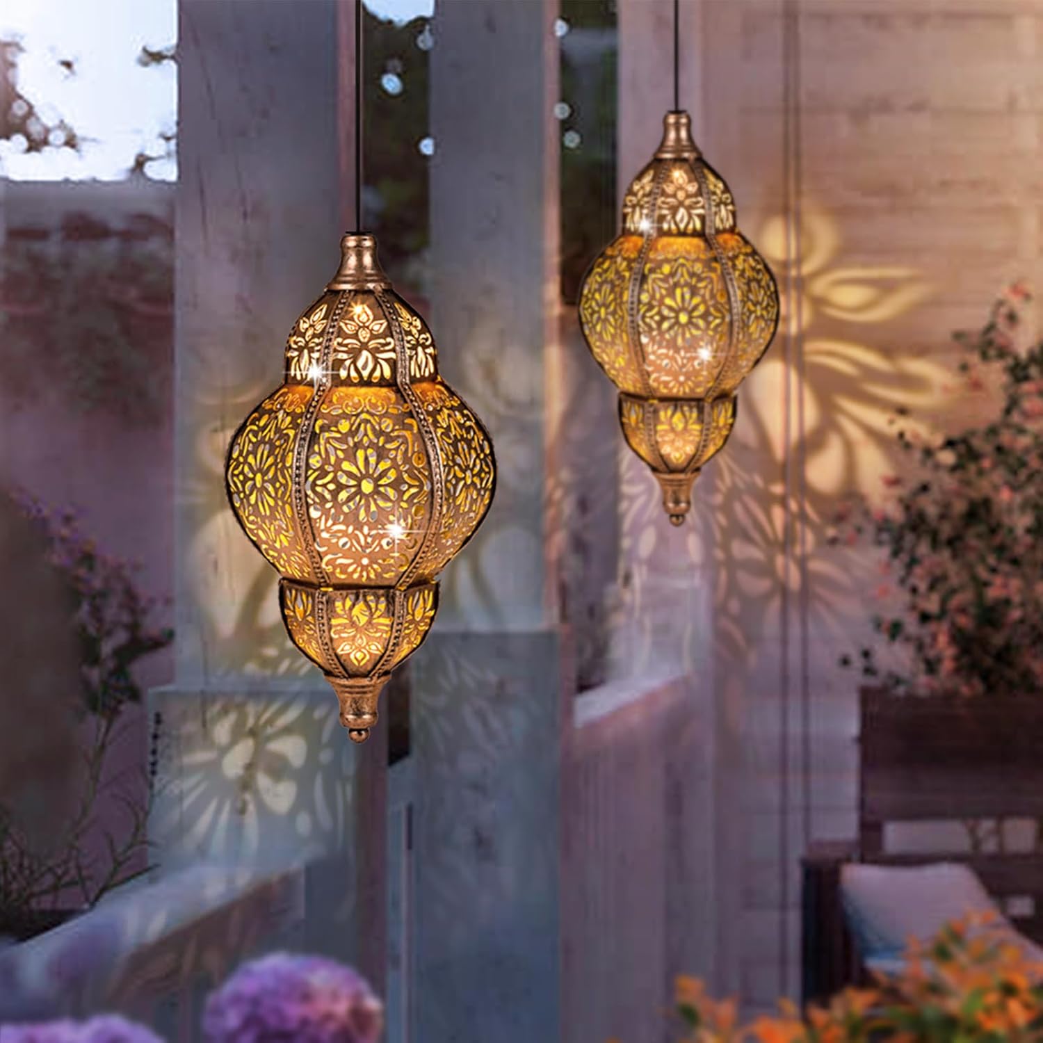 Skiennix Solar Lanterns - Waterproof Hanging Garden Lights | Unique Moroccan Decor for Outdoor Spaces