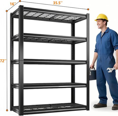 Heavy Duty Metal Shelving Rack - 2800 lbs Capacity | Adjustable 16"x35.5"x72" Black Storage Shelf