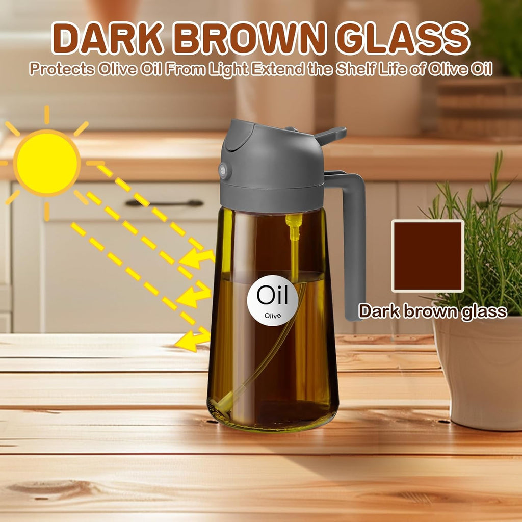 YARRAMATE 16oz Dark Brown Oil Sprayer - Food-Grade 2-in-1 Olive Oil Dispenser for Cooking & BBQ (Grey)