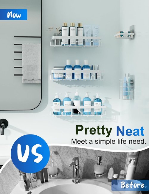 GVY Shower Caddy - 5 Pack Adhesive Bathroom Organizer Shelves | Rustproof & No Drilling Design