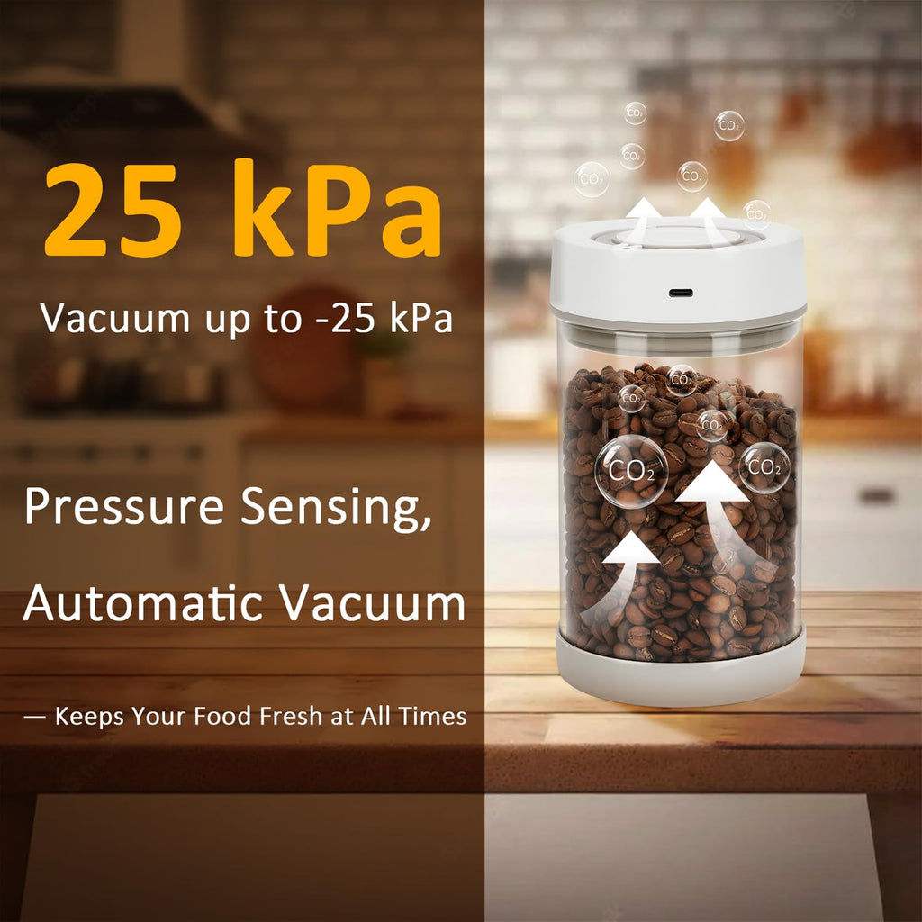 YINDUZ Automatic Vacuum Coffee Canister, 1.35L Airtight Coffee Canister for 18oz Coffee Beans, One-Button Operation & Date Tracker, Coffee & Food Storage Container, Coffee Bar Accessories, Gifts