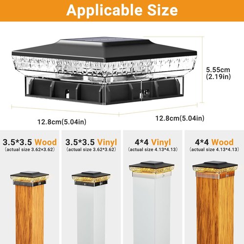 Btfarm Solar Post Cap Lights - 16 Pack Waterproof LED Outdoor Lighting for 4x4 & 3.5x3.5 Posts