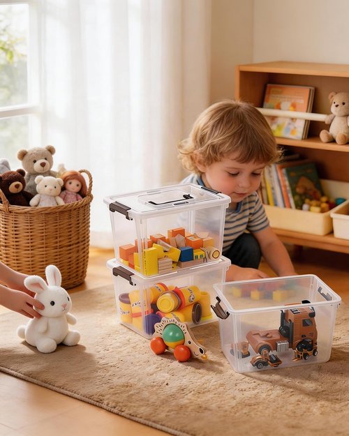 CITYLIFE Clear Plastic Storage Bins - 4 Pack with Latching Lids & Handles | Stackable Organizers for Toys, Crafts, Tools