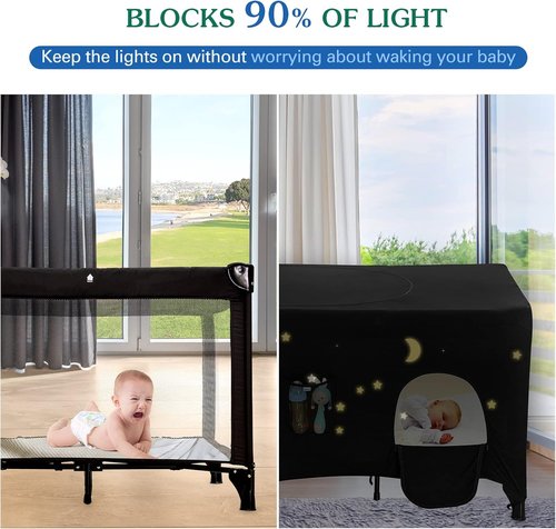 Hiaksedt Pack N Play Blackout Cover - Breathable Crib Canopy Tent for Travel | Portable Stretchy Netting