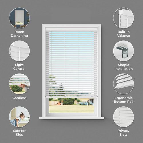 Lumino Cordless Flat Slat Faux Wood Window Blinds - Room Darkening, 18" W x 36" L, White
