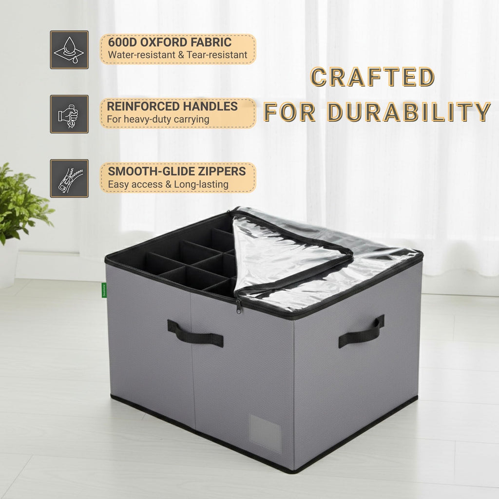 DeveHome 2 Pack Shoe Organizer for Closet, Foldable Fabric Shoe Storage Box with Adjustable Dividers and Clear Dustproof Cover, Large Collapsible Shoe Bins & Containers, Holds up to 32 Pairs, Gray