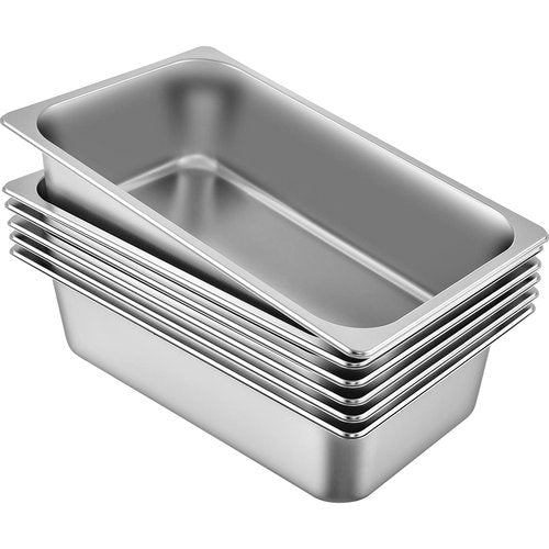 VEVOR 6 Pack Hotel Pans, Full Size 6-Inch, Stainless Steel Steam Table Pans，Anti-Jam Catering Trays for Steam Tables, for Home, Party, Restaurant, Hotel, Buffet