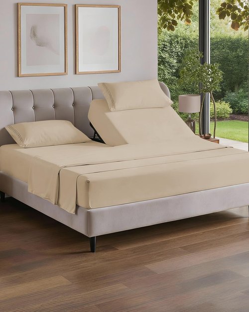 Flex Top Split Head King 4-Piece Sheet Set - Ultra-Soft Cooling Bedding - Deep Pockets - Oeko-Tex Certified - Cream