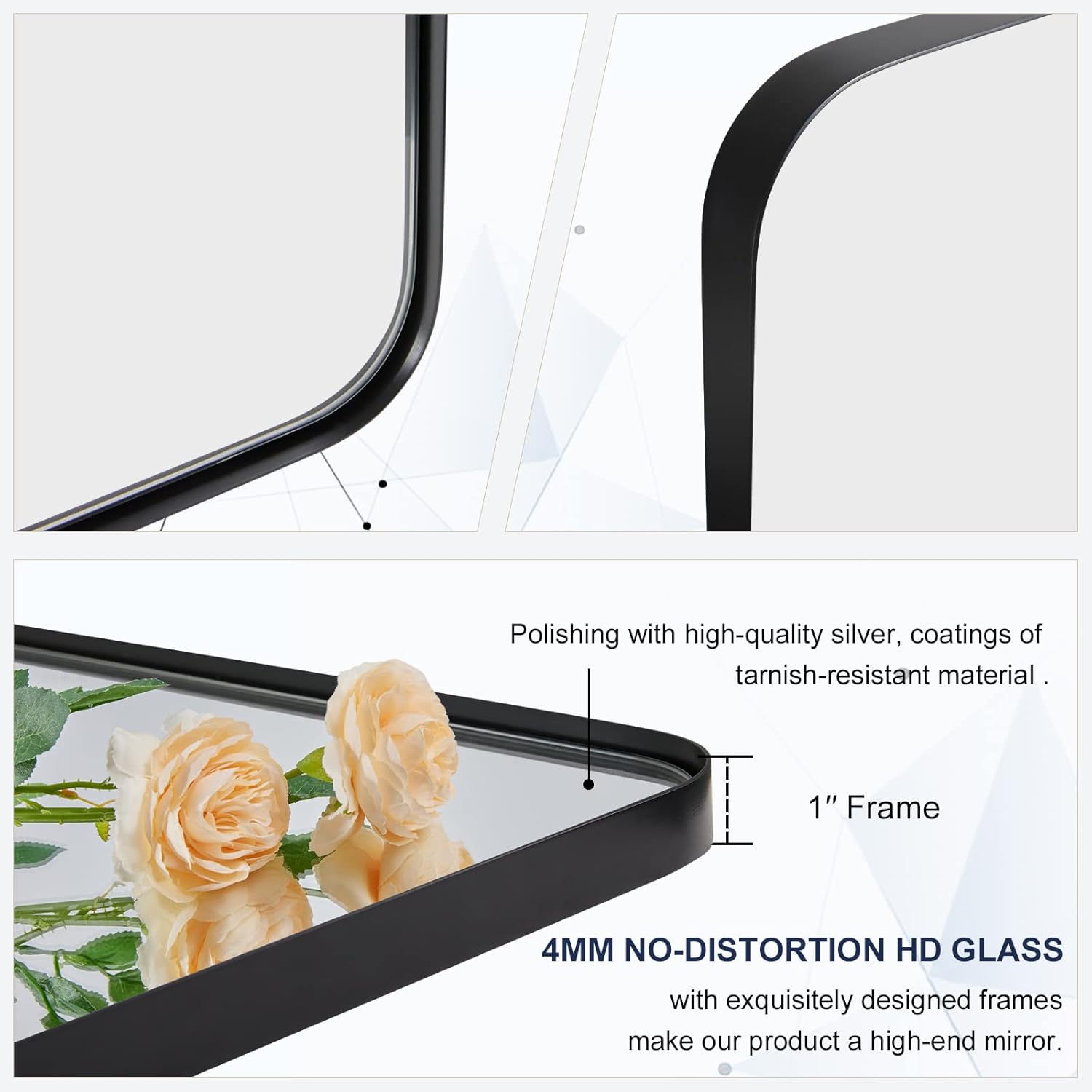 ANDY STAR Square Wall Mirror - 24”x24” Matte Black Metal Mirror with Rounded Corners | Premium Stainless Steel Frame