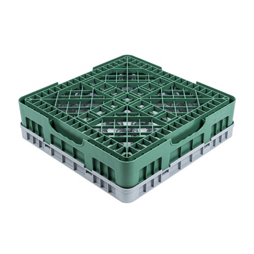 Restaurantware Clean Tek Professional 25 Compartment Glass Rack, 1 Heavy Duty Durable Tray, With 1 Full Drop Extender, Green Glass Holder For Restaurants, Bars, Pubs, Cafeterias, and Home Kitchens