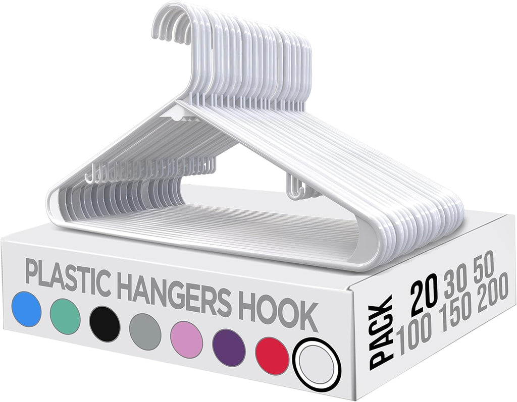 Utopia Home Plastic Hangers - Durable Space-Saving Clothes Organizer - 20 Pack for Shirts, Pants & Coats (White)