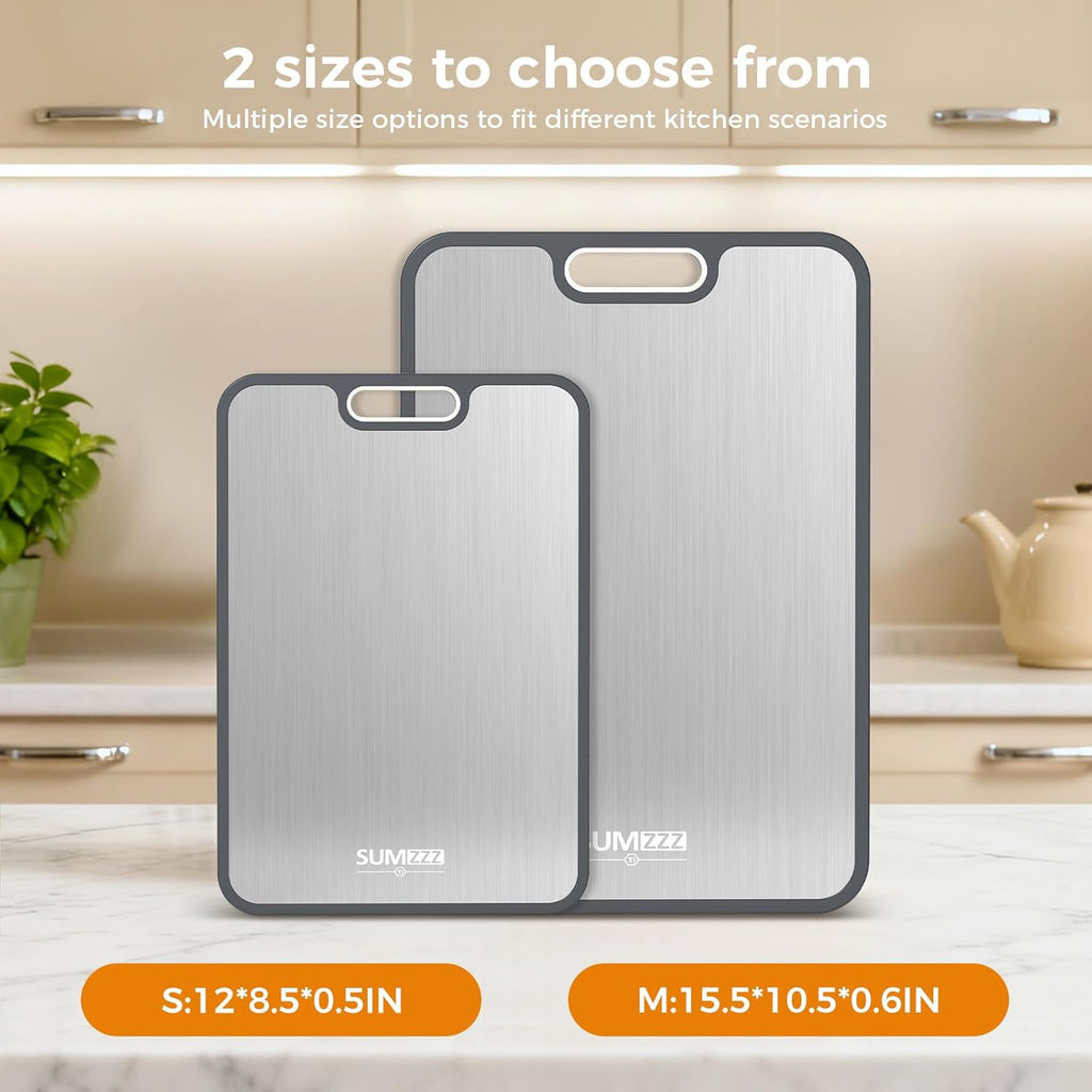Titanium Cutting Board - Double-Sided Food Grade Design | Easy to Clean, 15.5” x 10.5” & 12” x 8.5”