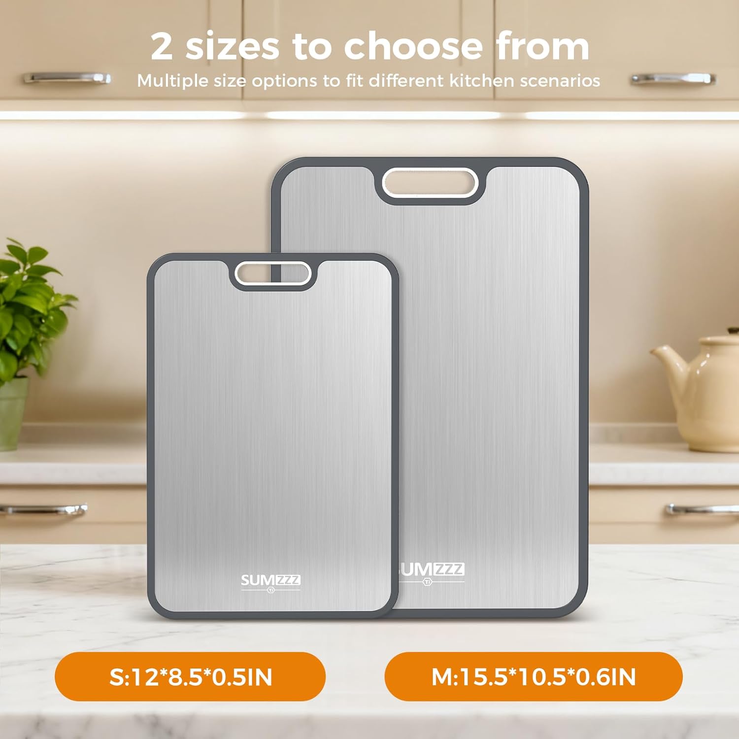 Titanium Cutting Board - Double-Sided Food Grade Design | Easy to Clean, 15.5” x 10.5” & 12” x 8.5”