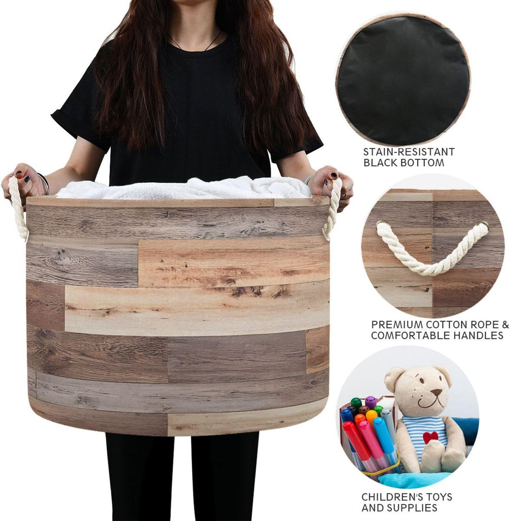SDMKA Wood Floor Texture Laundry Hamper - Extra Large Storage Basket, 20" x 14", Blanket & Toy Basket, Decorative Cotton Rope Handle