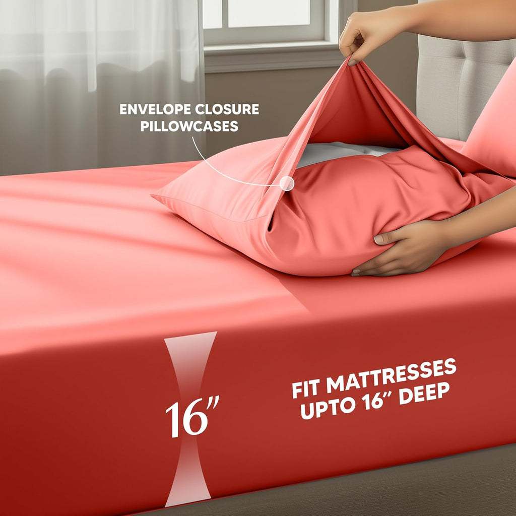 Utopia Bedding Full Size Sheet Set - Soft, Breathable Microfiber, 4-Piece in Coral | Oeko-Tex Certified