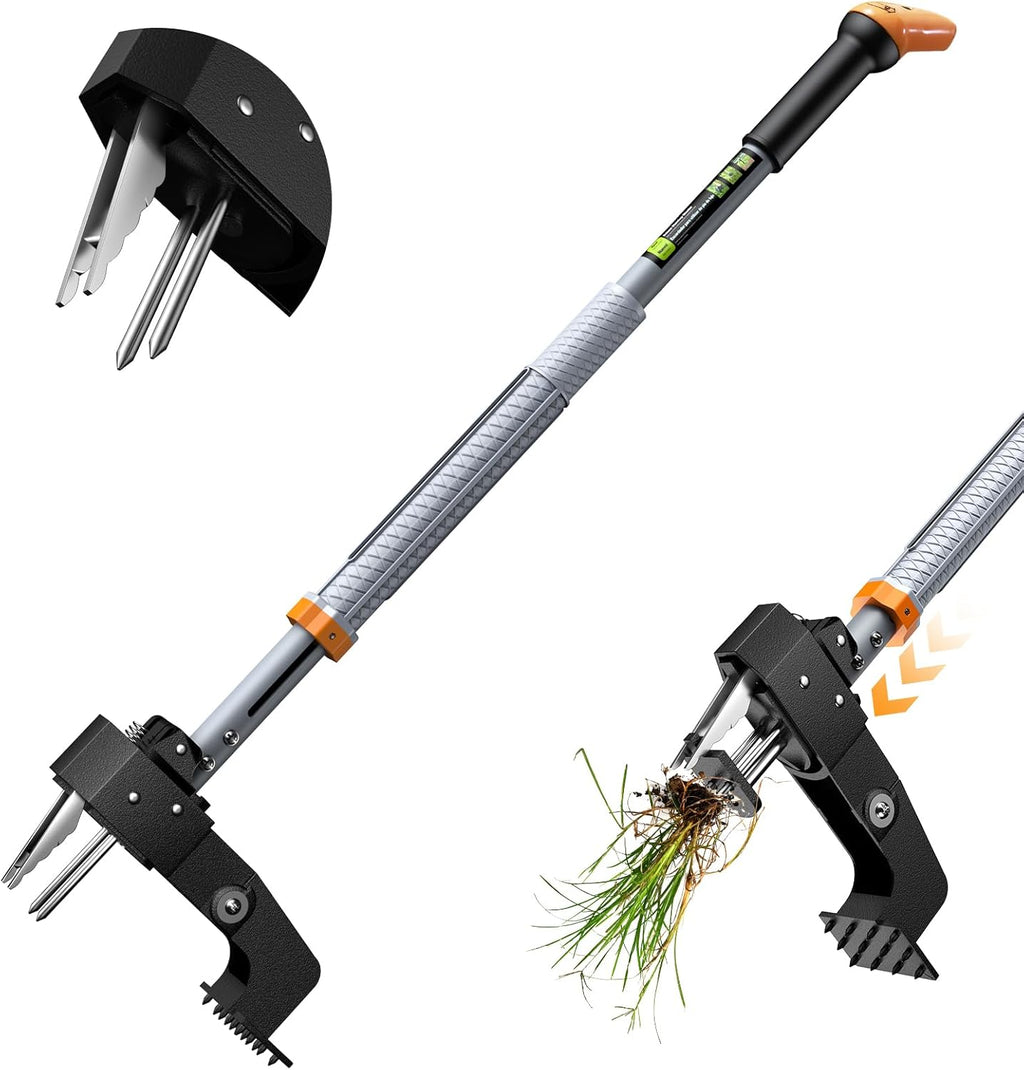 Stand Up Weed Puller Tool by [Brand Name] - 4-Claw Steel Head, 39"-46" Adjustable Handle for Effortless Weeding