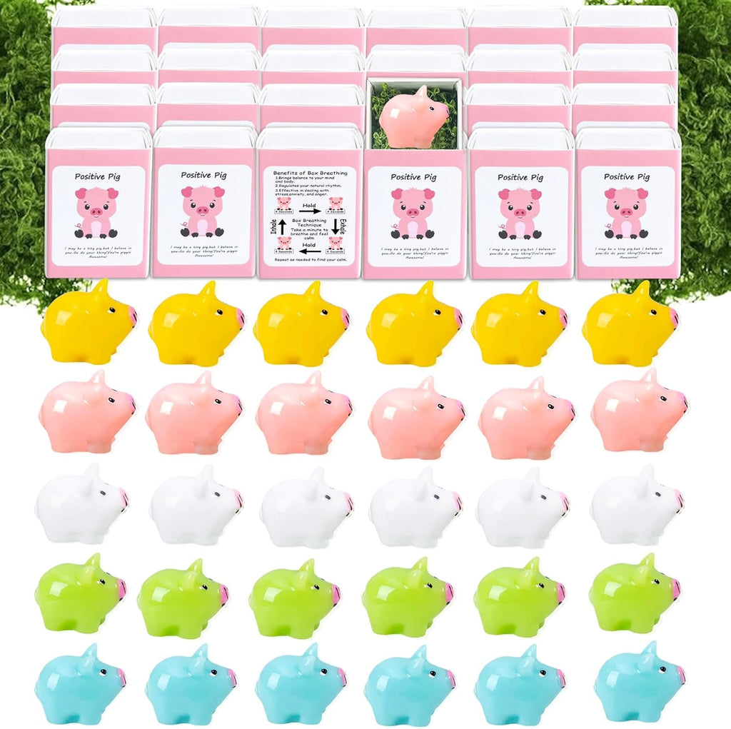 Skiennix Positive Pig Gifts - 50 Set Employee Appreciation Ornaments with Cheer Up Cards | Perfect for Coworkers & Teachers
