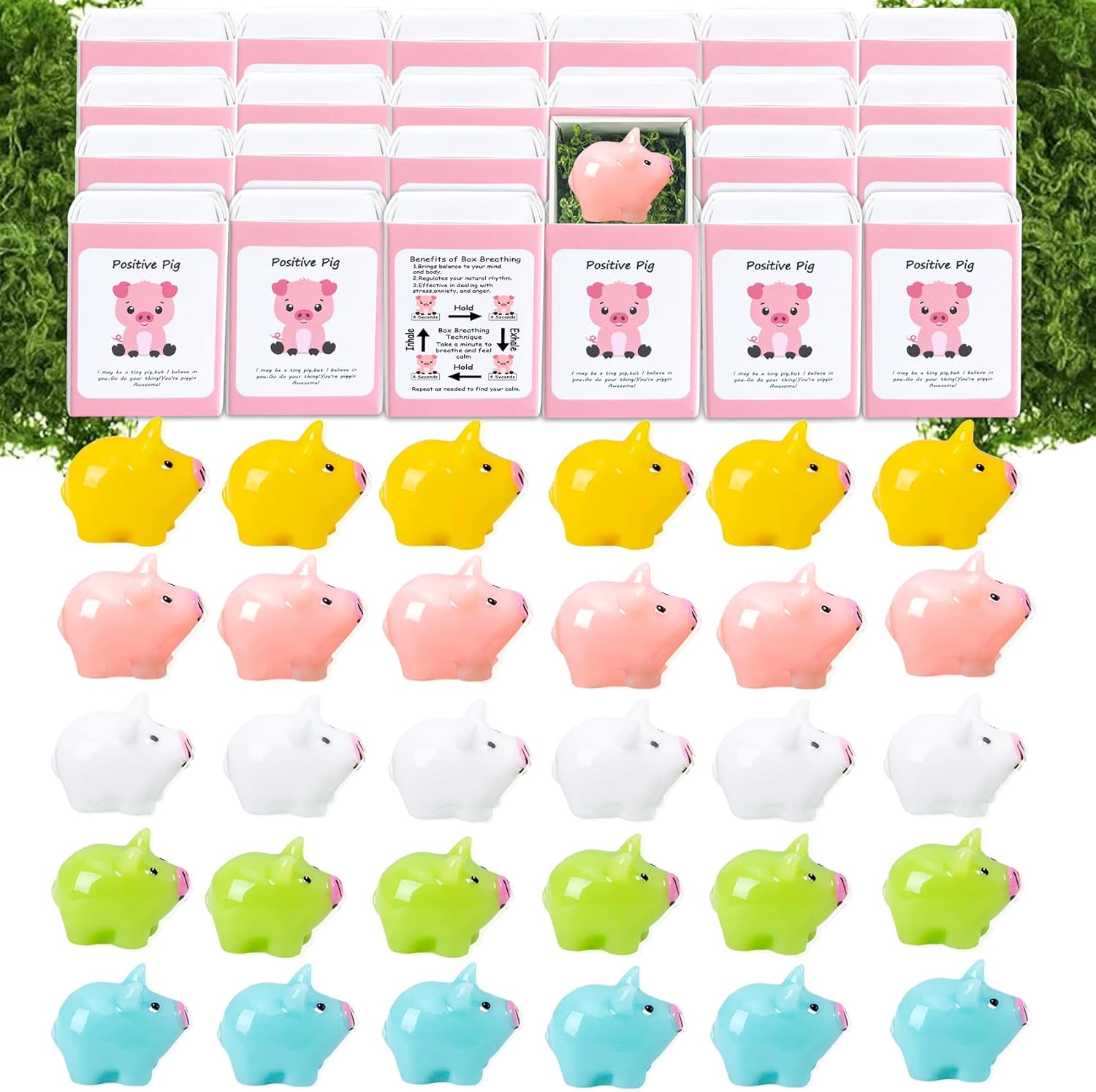 Skiennix Positive Pig Gifts - 50 Set Employee Appreciation Ornaments with Cheer Up Cards | Perfect for Coworkers & Teachers