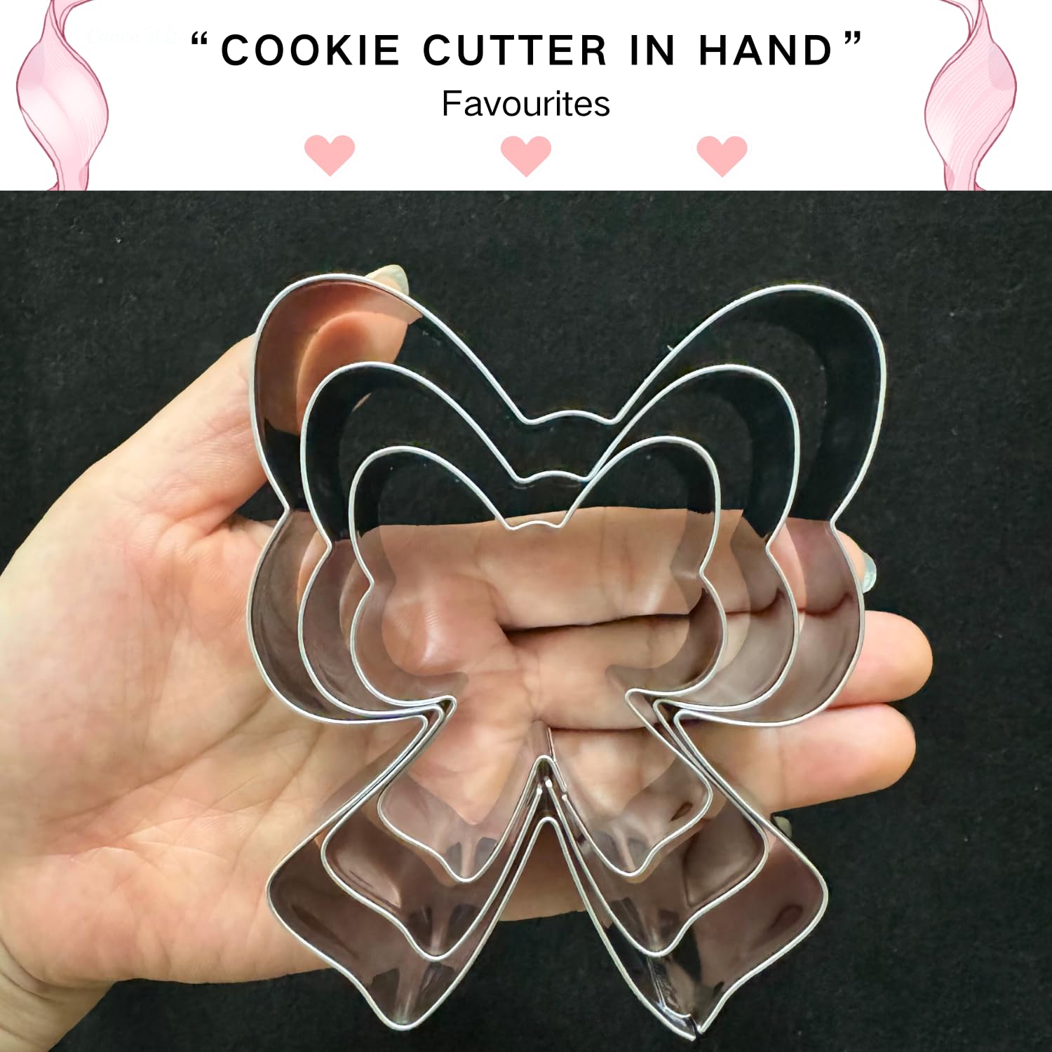 Auktosmn Bow Cookie Cutter Set-Size 3.78" 3.0" 2.2"-3 Pieces-Dishwasher Safe - Metal Cookie Cutter for Baking - Perfect for Baby Shower, Birthday, Wedding, and Holiday Cookies