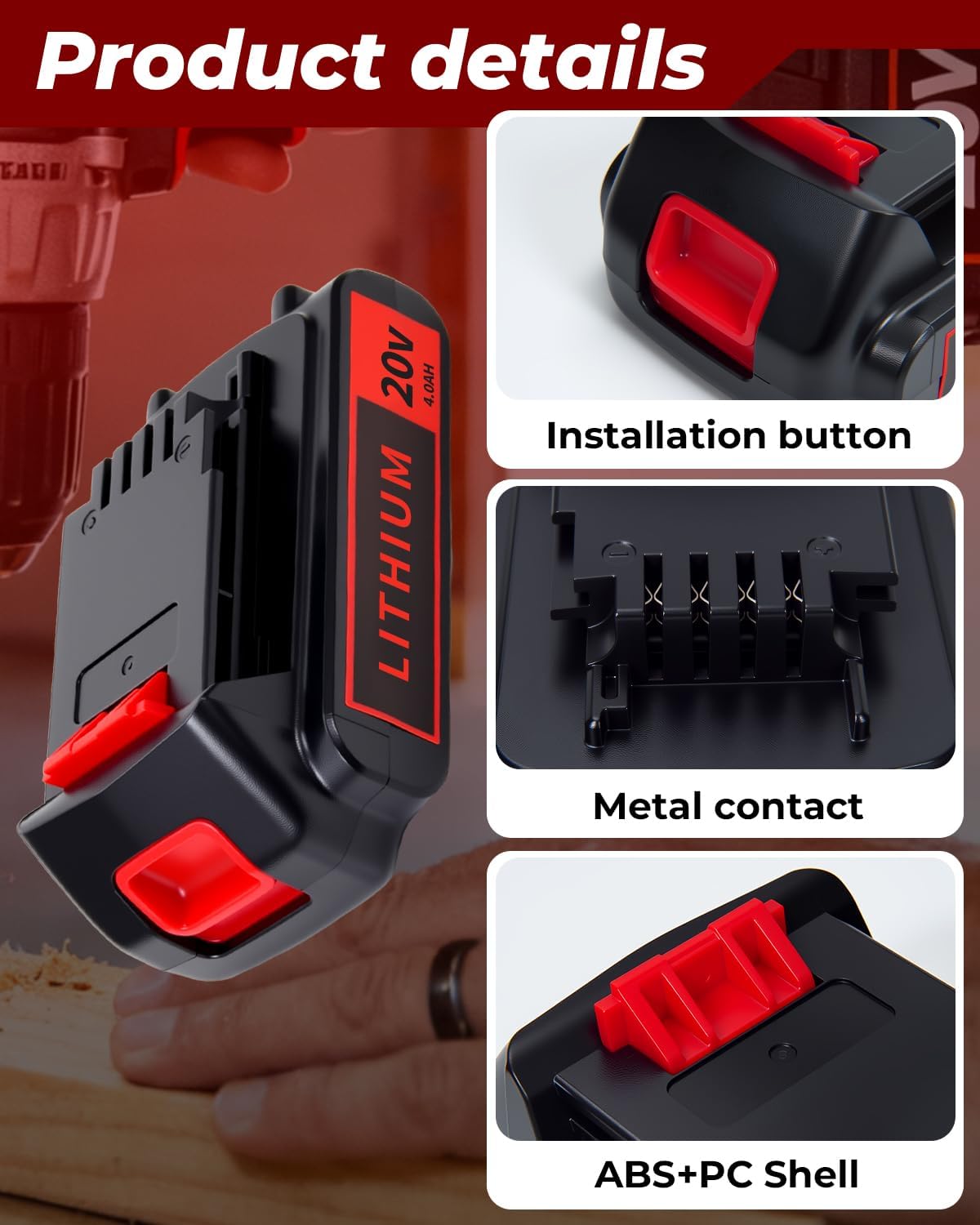 Black and Decker 20V 4.0Ah Lithium-Ion Battery - High-Capacity Replacement, 2-Pack, Compatible with LBXR20 Series