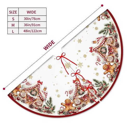 Christmas Tree Skirt 36Inches Christmas Gingerbread Sweet Candy Lollipop Xmas Tree Skirt Mat for New Year Holiday Christmas Party Red Gold Decorations (Red, 36in)