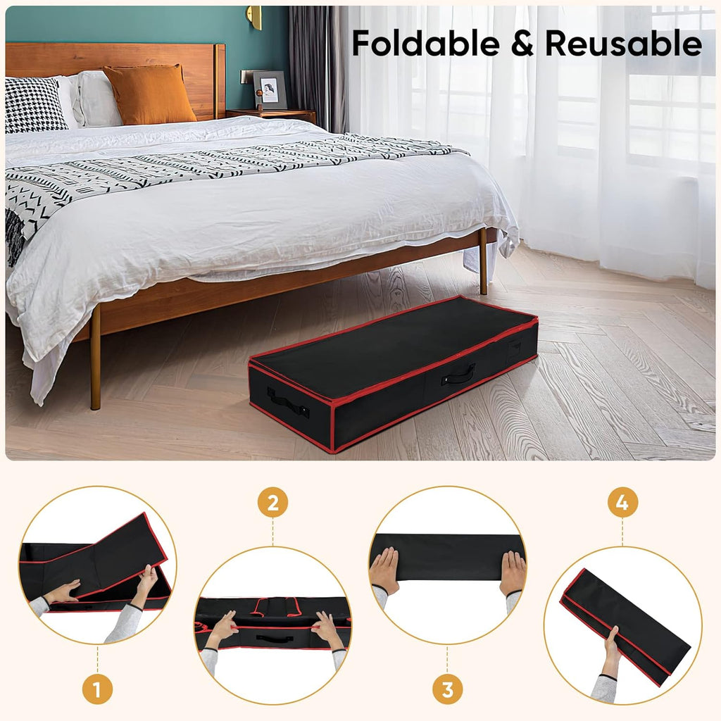 BALEINE Gift Wrap Storage Organizer - 40" Durable 600D Oxford Fabric Bag with Flexible Partitions | Black/Red