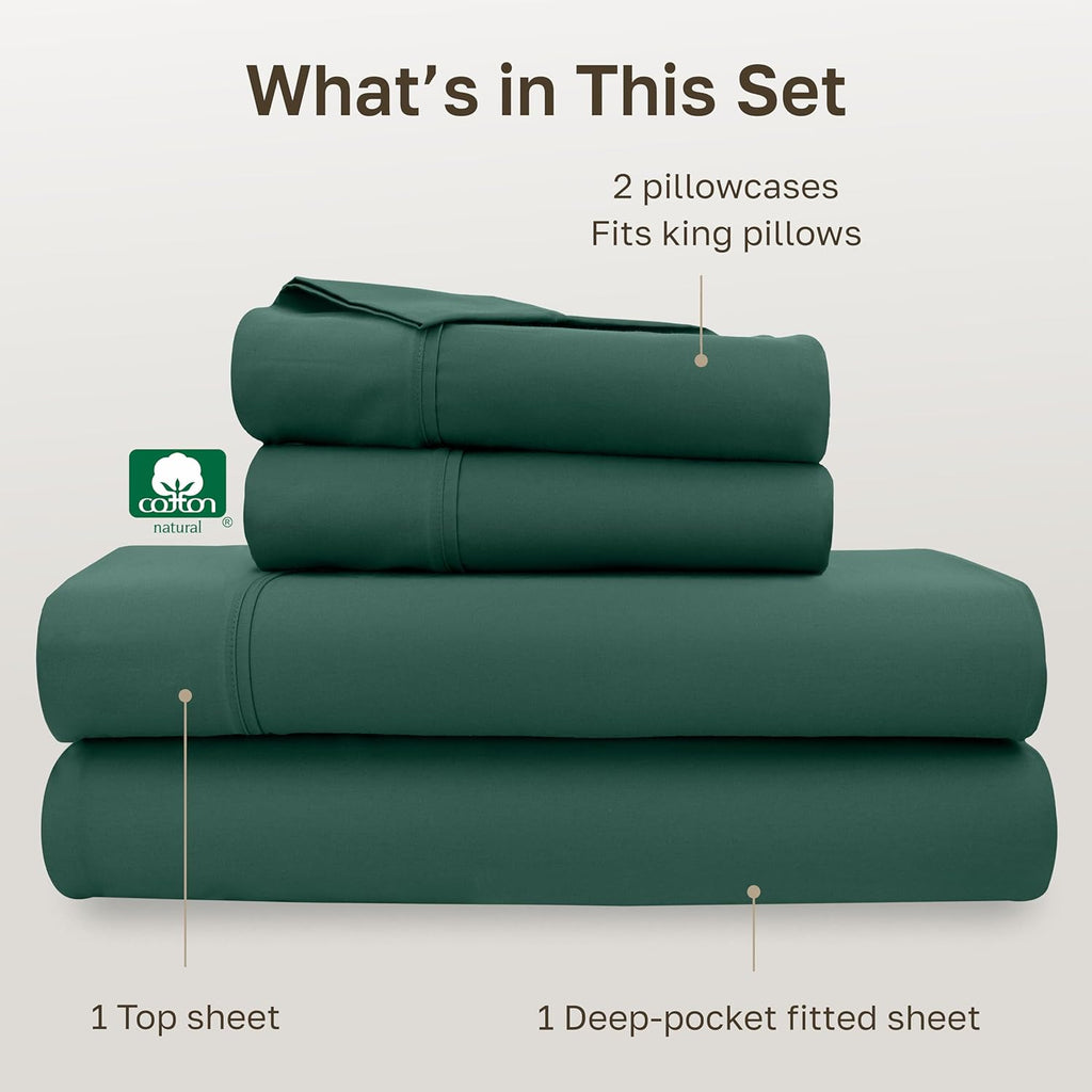 California Design Den King Size Cotton Sheets Set - 100% Soft Cotton, 400 Thread Count, Deep Pockets, Hunter Green