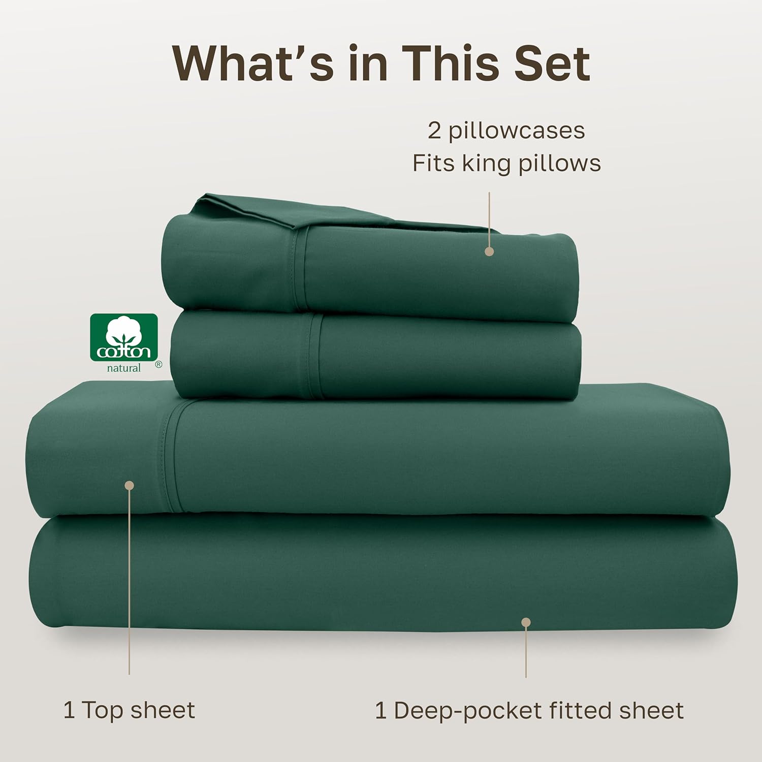 California Design Den King Size Cotton Sheets Set - 100% Soft Cotton, 400 Thread Count, Deep Pockets, Hunter Green