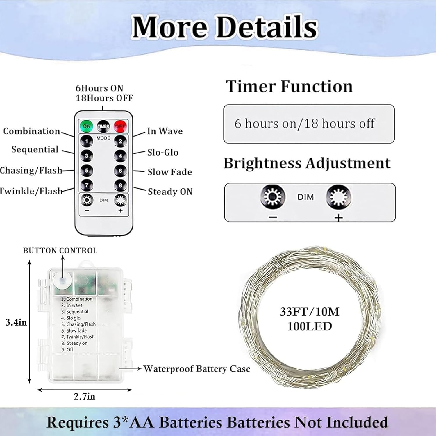 Skiennix 2-Pack Battery Operated Fairy Lights - 33FT 100 LED Waterproof String Lights | 8 Modes with Timer for Indoor/Outdoor Decor (Cool White)