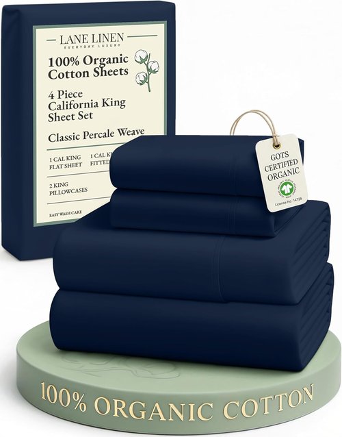 LANE LINEN 100% Organic Cotton Bed Sheets - Soft, Breathable 4-Piece California King Set in Navy