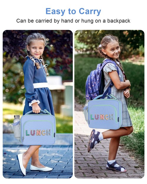 Amersun Kids Insulated Lunch Box- Water-Resistant, Reusable Cute Lunch Tote Bag with Water Bottle Holder & Multi-Pocket-Ideal for Ages 3+ Girls, Boy, School,Travel(Baby Blue)