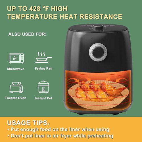 Air Fryer Paper Liner - Unbleached Biodegradable Non-Stick Parchment Paper | 100 Pcs, 6.3 Inches