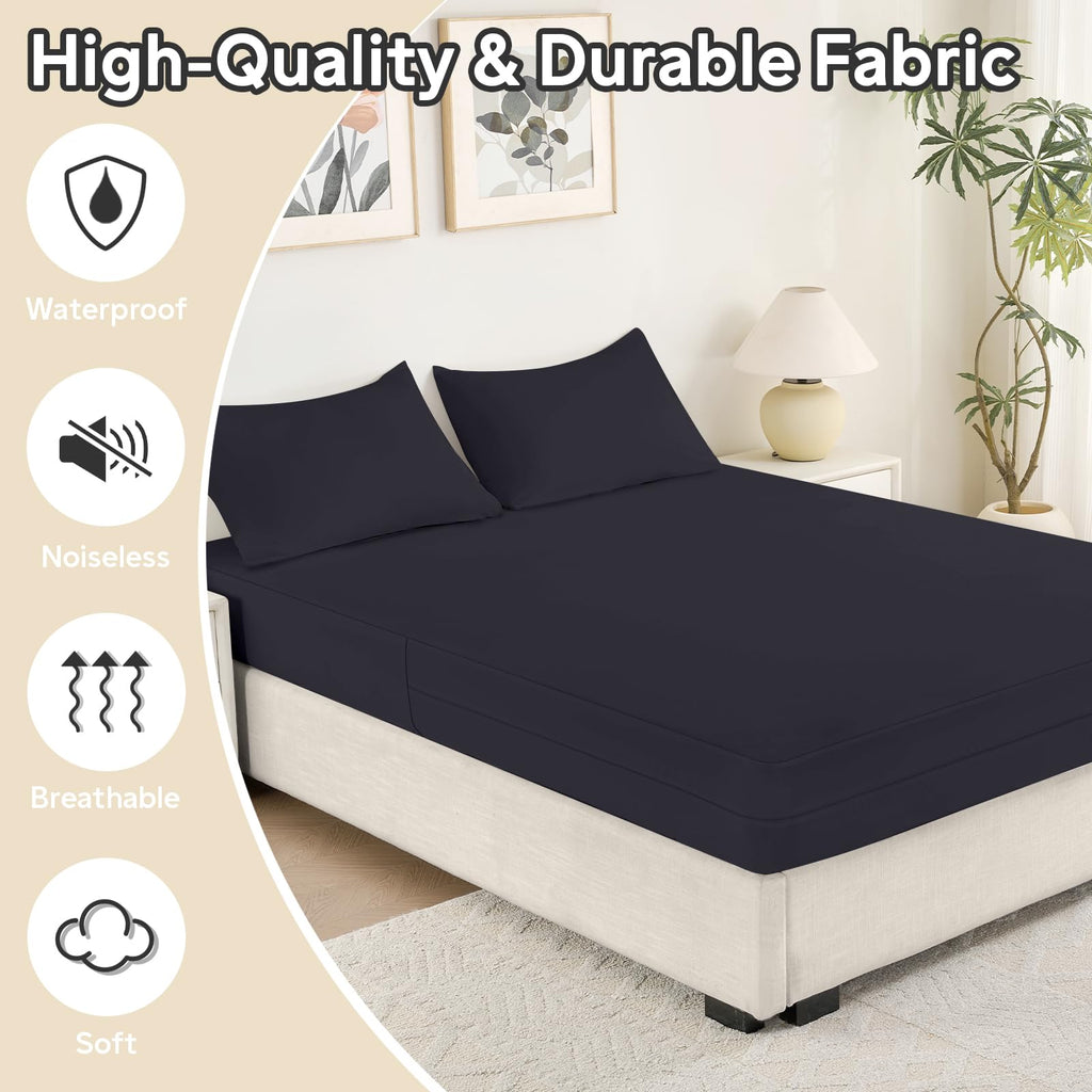 QUWOU Twin XL Mattress Protector Waterproof (8”-10”Depth) – Premium Zippered Mattress Encasement Bed Cover, Noiseless Breathable Machine Washable Six-Sided Mattress Cover for Bed, Black