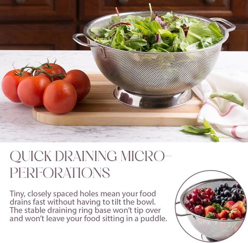 Bellemain Colander - 5 Qt Stainless Steel Strainer with Handle for Pasta, Vegetables & Fruit