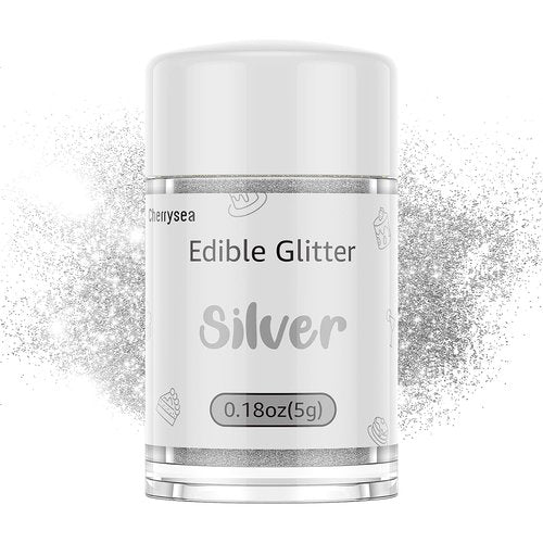 Edible Glitter by [Brand Name] - Silver Drink Glitter for Food, Cupcakes, and Cocktails | Kosher Halal Certified