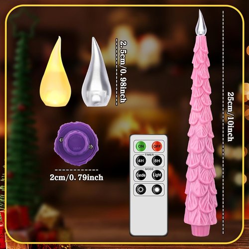 Baquler Flameless Advent Candle Set - 10 Inch LED Taper Candles with Remote Timer | Purple, Pink, White