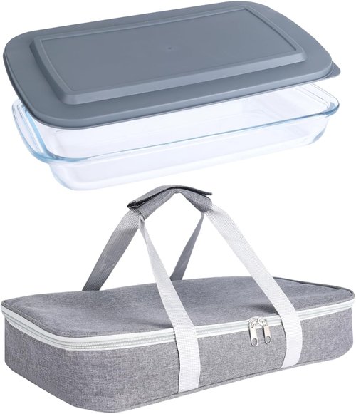 9x13 Glass Baking Dish With Lid - 3Qt Casserole Dish With Insulated Carrier Bag | Perfect For Potlucks & Picnics
