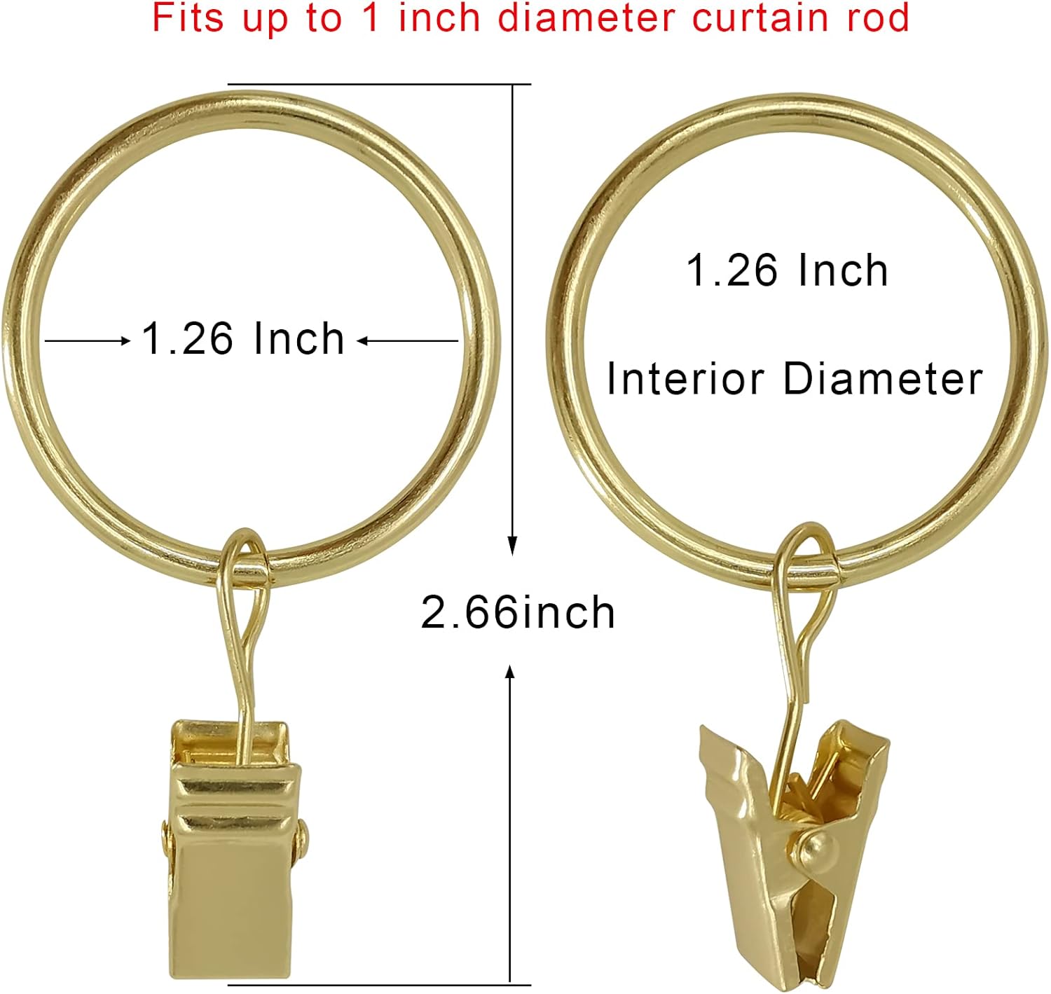 Skiennix 40 Pack Curtain Rings - Durable Drapery Clips with 1.26" Interior Diameter | Gold Finish