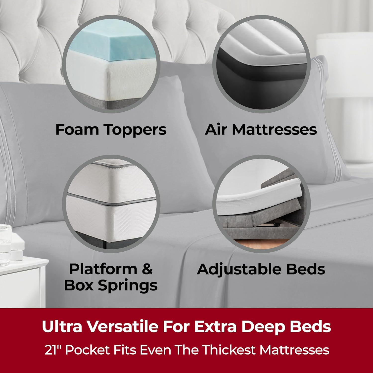Mellanni Extra Deep Full Sheets - Hotel Luxury Bedding Set | Ultra Soft, Cooling, Wrinkle-Resistant (Gray, 4 PC)