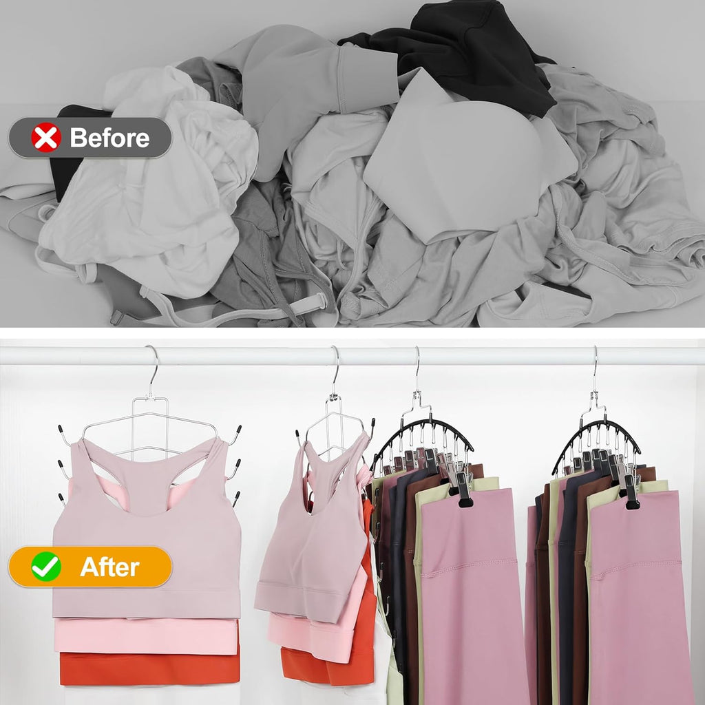 TOPIA HANGER Gym Clothes Organizer - 4 Pack Space-Saving Hangers for Tank Tops & Leggings | Black CT78B
