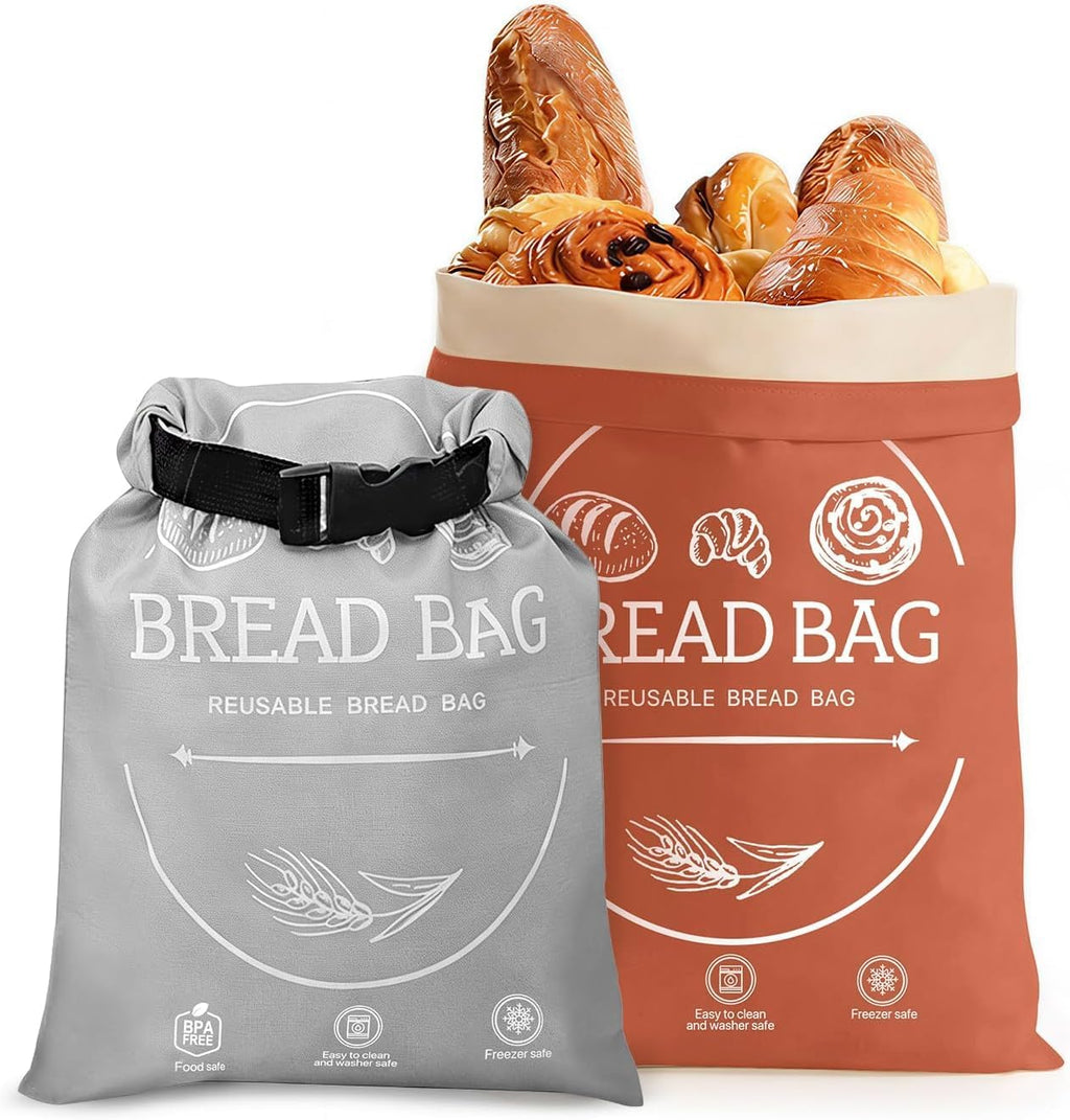 Beeswax Bread Bags - 2 Pack XL Reusable Food Storage Bags for Sourdough | Eco-Friendly & Freezer-Safe (Orange & Grey)
