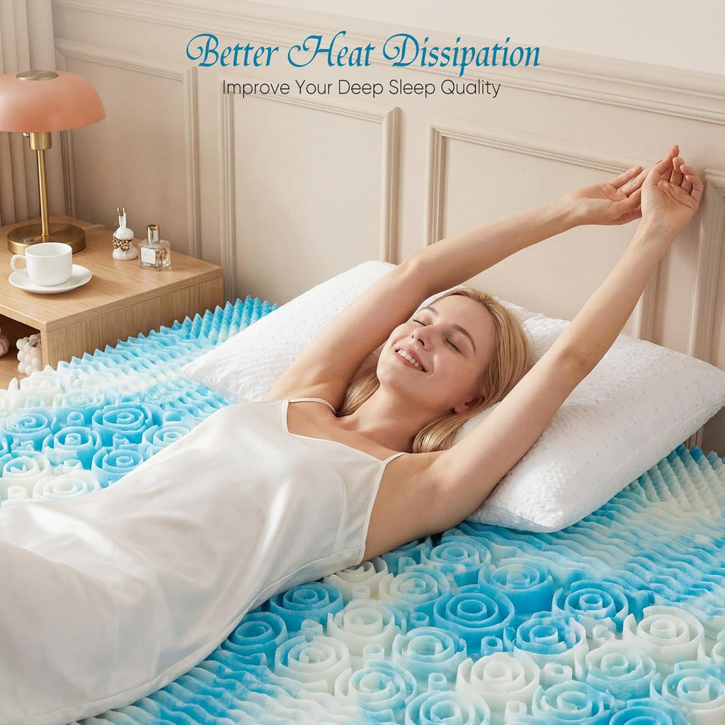 Sweetcrispy Memory Foam Mattress Topper - 5-Zone Gel Infused Cooling Pad for Full Size Bed | CertiPUR US Certified