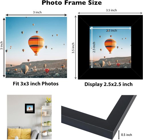 JCJMY 3x3 Picture Frame - Black Tabletop Frame with Shatter-Resistant Plexiglass | Sturdy Design