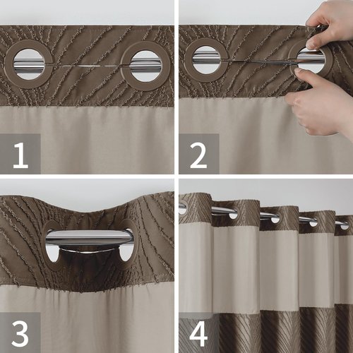 eachope no Hook Shower Curtain and Fabric Liner Set，Thanksgiving Autumn Shower Curtain, Boho Tufted Striped Style with See Through Top Window, Brown, 71Wx74H