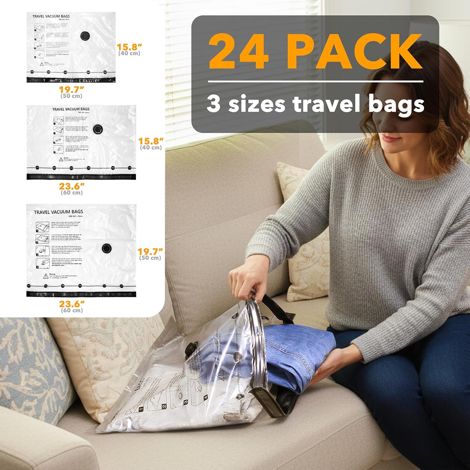 SpaceAid Vacuum Seal Bags - 24 Pack Travel Compression Bags with Electric Pump for Luggage & Clothing